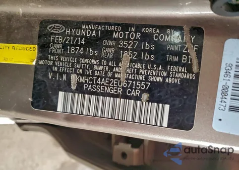 2014 Hyundai Accent Gls from USA, damaged, VIN KMHCT4AE2EU671557